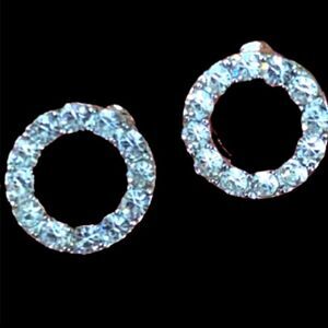 Sparkly Eternity Circle of Life CZ & Silver Tone Halo Studs, Bridal Earrings